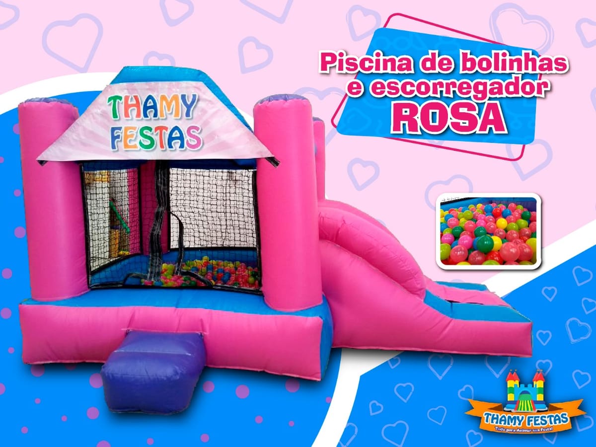 Piscina de Bolinhas inflável Rosa com Escorregador
